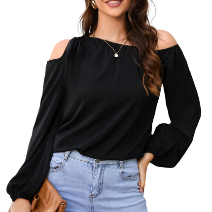 Double Take Tied Asymmetrical Neck Cold-Shoulder Blouse