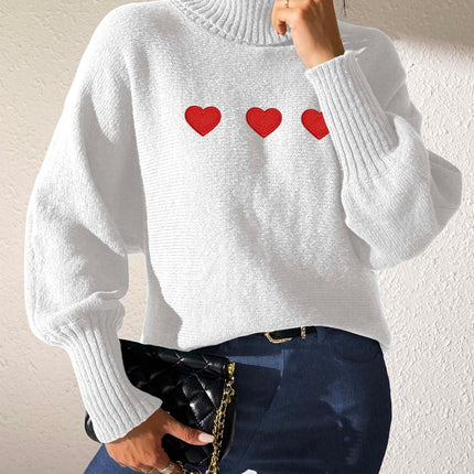 Heart Turtleneck Long Sleeve Sweater