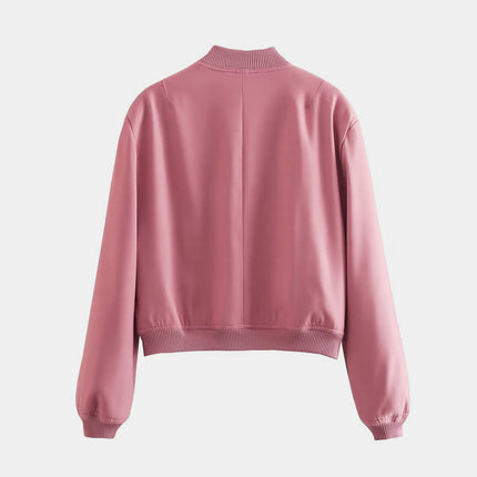 Pocketed Snap Down Baseball Collar Jacket