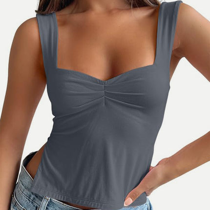 Ruched Sweetheart Neck Wide Strap Tank