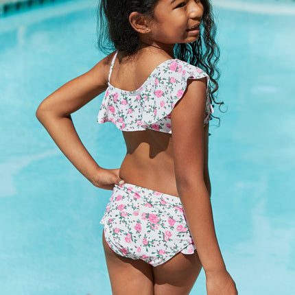 Marina West Swim Float On Ruffle Two-Piece Swim Set in Roses Off-White