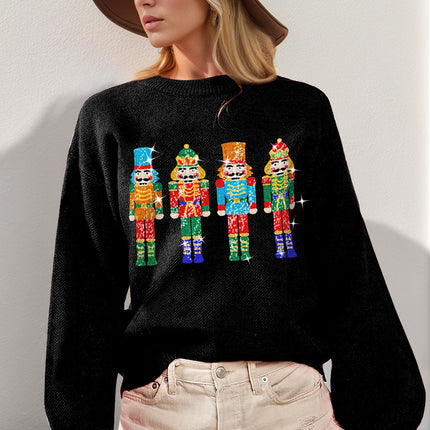 Double Take Full Size Sequin Nutcracker Long Sleeve Sweater