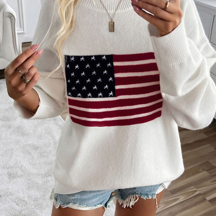Devine US Flag Round Neck Long Sleeve Knit Top - Vickie Lynn's