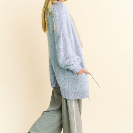 Davi & Dani Ribbed Hem Button Up Long Sleeve Cardigan