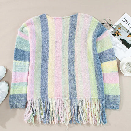 Fringe Color Block Round Neck Sweater