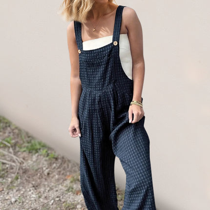 Oh Full Size Plaid Wide Leg Overalls with Pockets