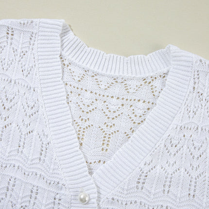 Openwork V-Neck Half Sleeve Cardigan