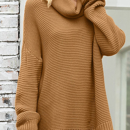 Side Slit Turtleneck Long Sleeve Sweater