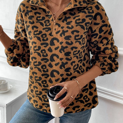 Leopard Half Zip Long Sleeve Sweatshirt