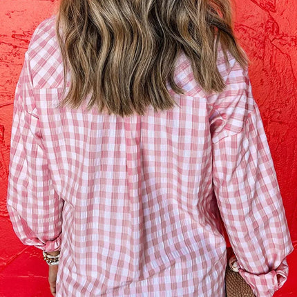 Pocketed Plaid Collared Neck Long Sleeve Shirt