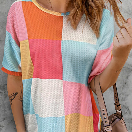 Color Block Round Neck Half Sleeve Top