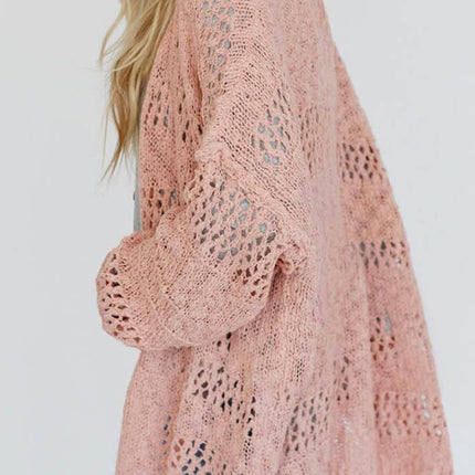 Openwork Open Front Long Sleeve Cardigan