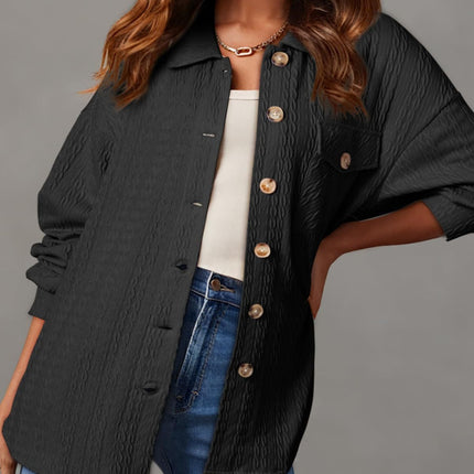 Textured Button Up Long Sleeve Shacket