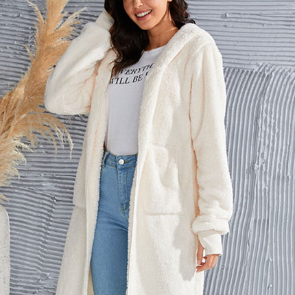 Double Take Full Size Hooded Teddy Bear Jacket with Thumbholes - Vickie Lynn's