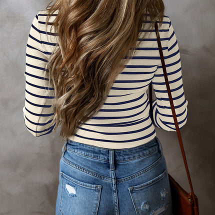 Striped V-Neck Long Sleeve Top