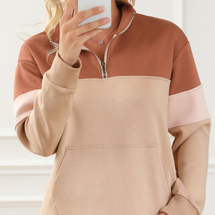 Color Block Quarter Zip Long Sleeve Sweatshirt