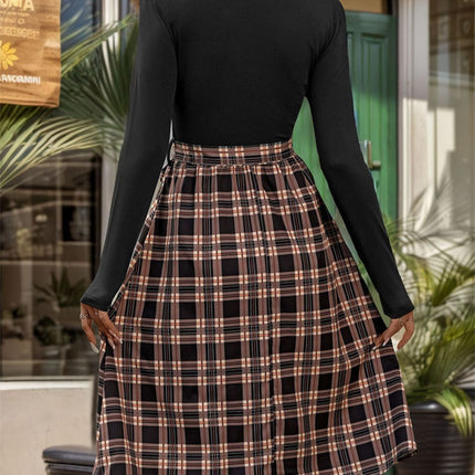 Plaid Mock Neck Long Sleeve Dress