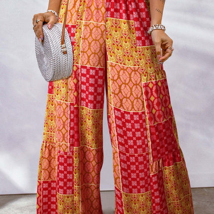 Full Size Drawstring Printed Wide Leg Pants