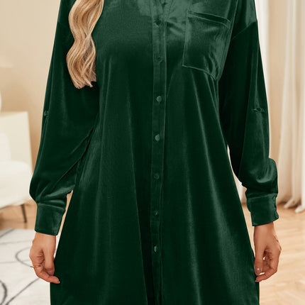 Velvet Collared Neck Long Sleeve Mini Dress