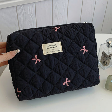 Bow Embroidered Quilted Storage Bag