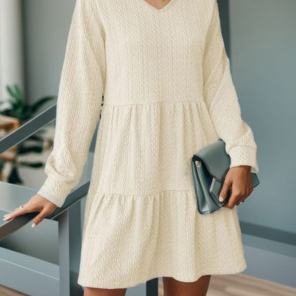 V-Neck Long Sleeve Mini Dress