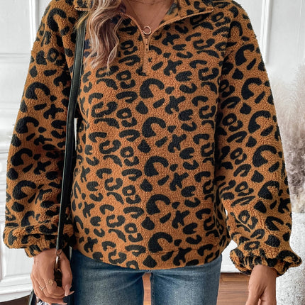 Leopard Half Zip Long Sleeve Sweatshirt