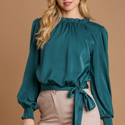 Umgee Frill Tied Hem Long Sleeve Blouse