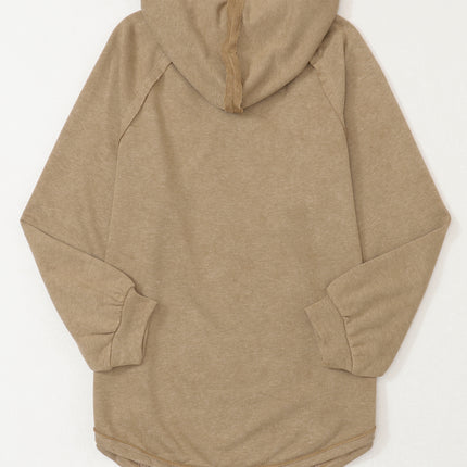 Waffled Knit Exposed Seam Drawstring Hoodie