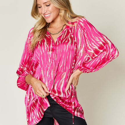 Double Take Full Size Printed Button Up Long Sleeve Shirt - Vickie Lynn's
