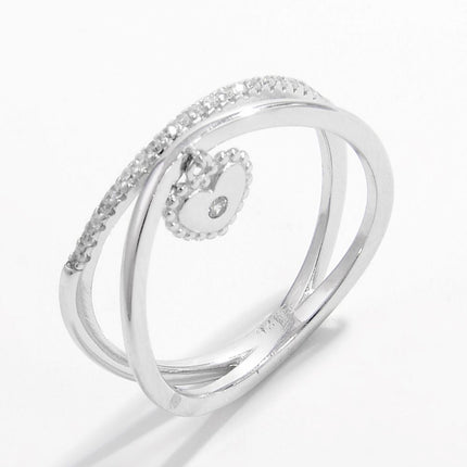 925 Sterling Silver Zircon Heart Charm Ring