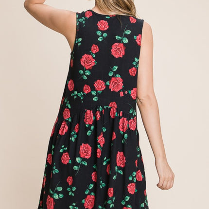 BOMBOM Floral Ruched Tank Dress