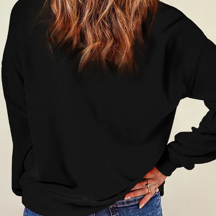 Rhinestone Bow Round Neck Long Sleeve Sweatshirt