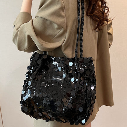 Sequin Braided Strap Shoulder Bag