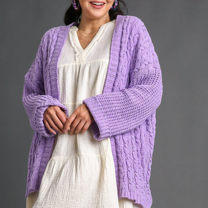 Umgee Full Size Cable Knit Open Front Long Sleeve Cardigan