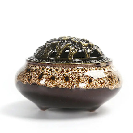 Fashion Lucky Home Decoration for Incense Black Glaze Disc Censer Ceramic Incense Burner Incense Seat Indoor Household