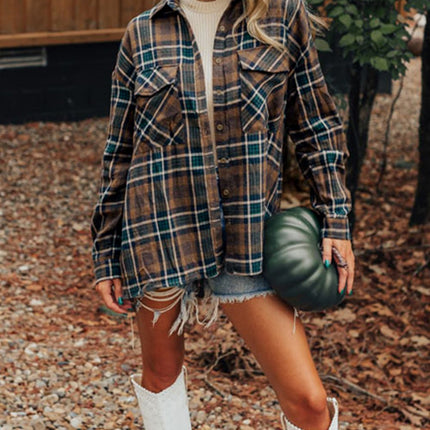 Plaid Collared Neck Button Up Jacket