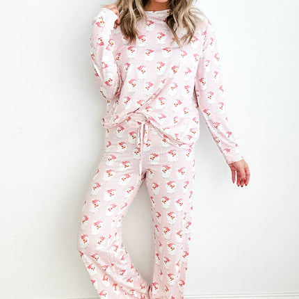 Santa Print Long Sleeve Top and Pants Lounge Set