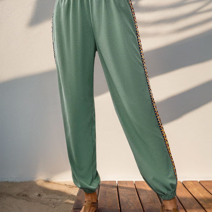 Weave Band Patchwork Elastic Waist Joggers