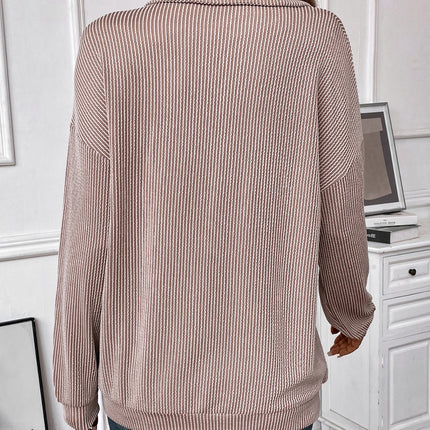 Double Take Striped Half Zip Long Sleeve T-Shirt