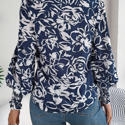 Printed Collared Neck Lantern Sleeve Shirt