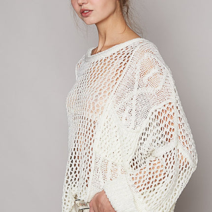 POL Openwork Long Sleeve Knit Cover Up