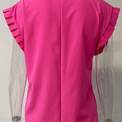 Ruffled Round Neck Cap Sleeve Blouse