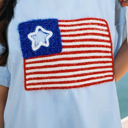 US Flag Round Neck Short Sleeve T-Shirt