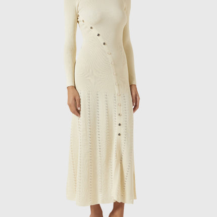 Openwork Round Neck Long Sleeve Sweater Dress