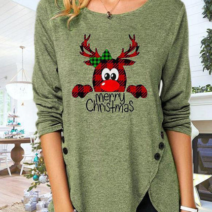 Full Size Reindeer Round Neck Long Sleeve T-Shirt