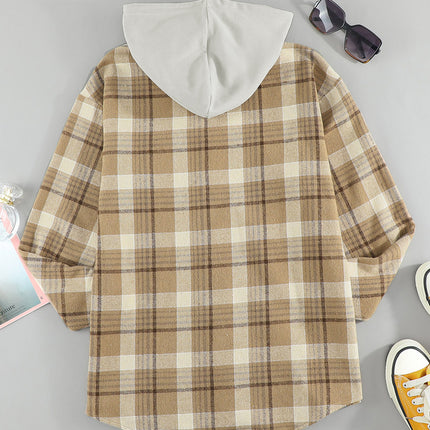 Plaid Button Up Long Sleeve Hooded Jacket