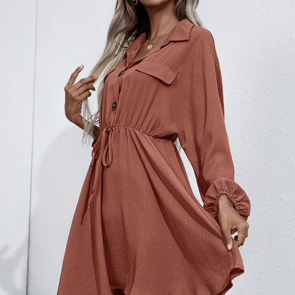 Ivy Lane Collared Tie Waist Button Up Shirt Dress