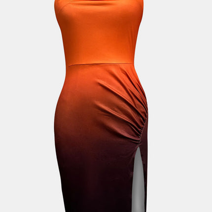 Slit Ruched Gradient Cami Dress