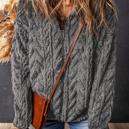 Fuzzy Zip Up Long Sleeve Jacket