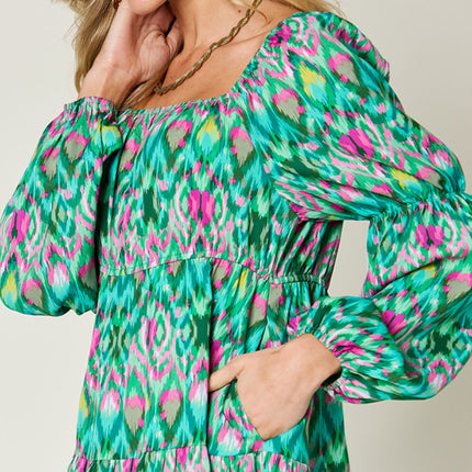 Double Take Full Size Printed Long Sleeve Dress